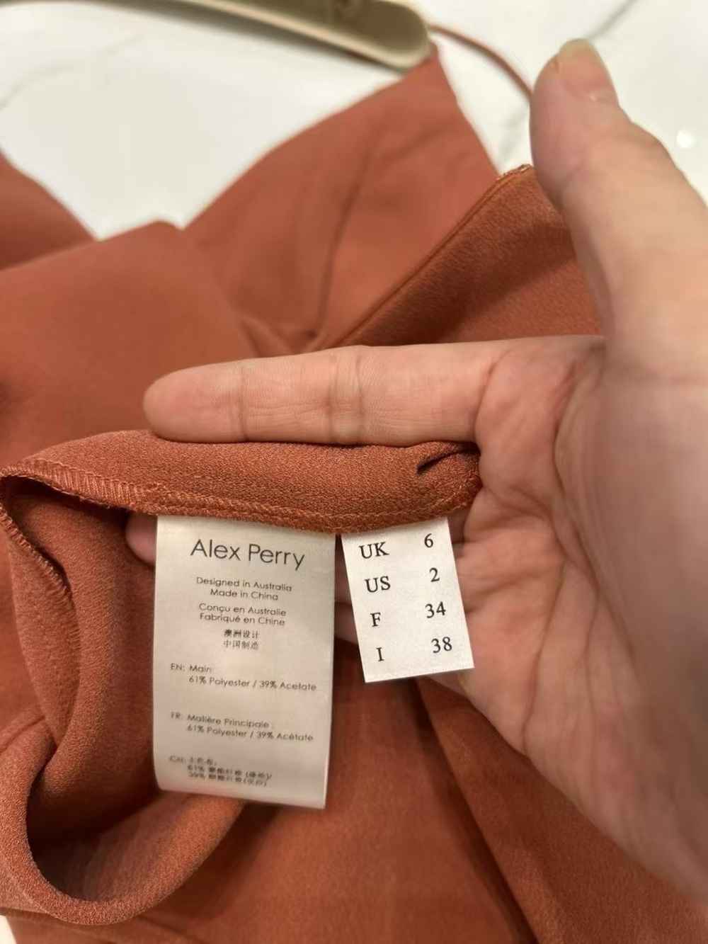 NWOT Alex Perry Spaghetti V Neck Midi Dress in Rust Red, Size US 6 - Picture 7 of 9